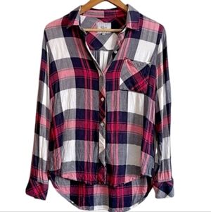 Rails Hunter White Blush Plaid Flannel Button Down Shirt Womens